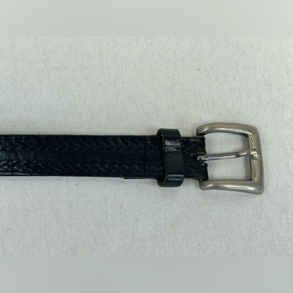 Vintage Men's Black Leather Belt Silver Buckle Size 38 Boho Western Style Ranch
